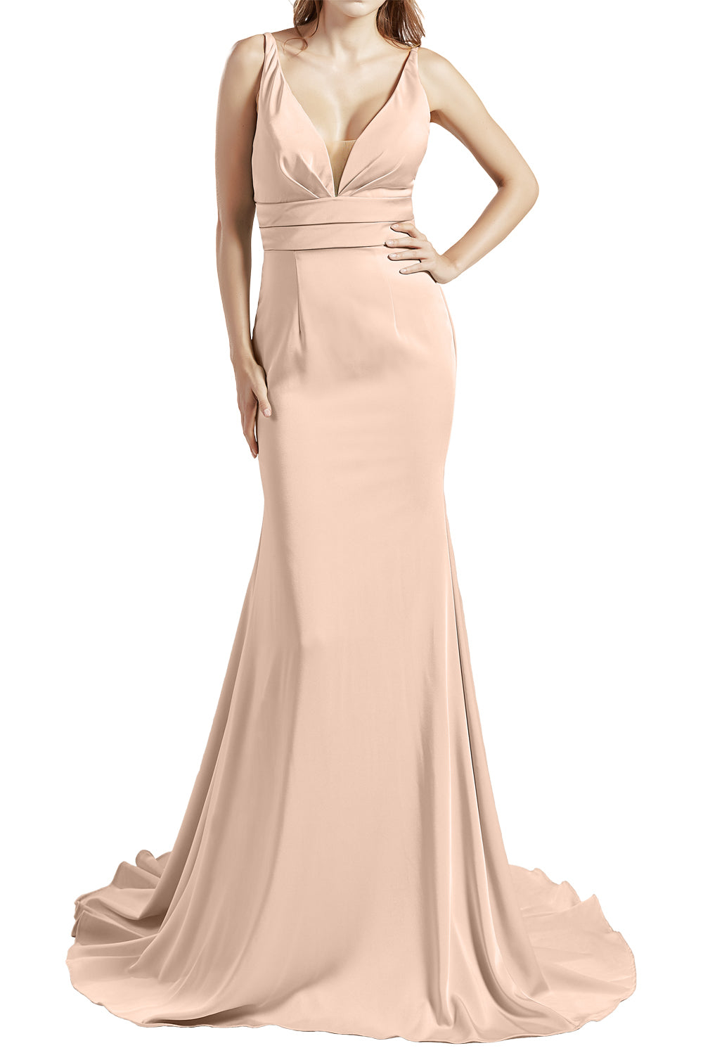 MACloth Damen Langes V-Ausschnitt Crepe Meerjungfrau Ballkleid Party Abendkleid