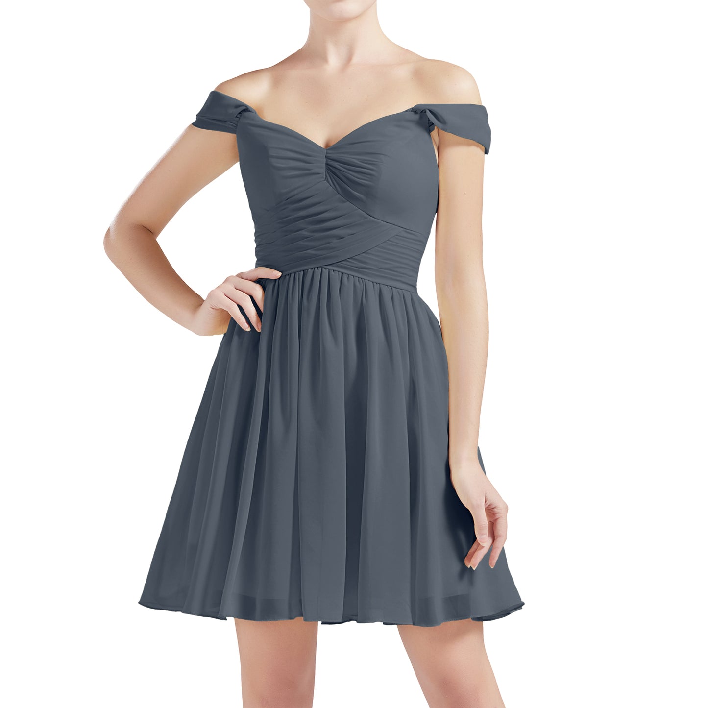 MACloth Damen Schulterfrei Kurze Chiffon Brautjungfernkleider Hochzeit Party BD MoH