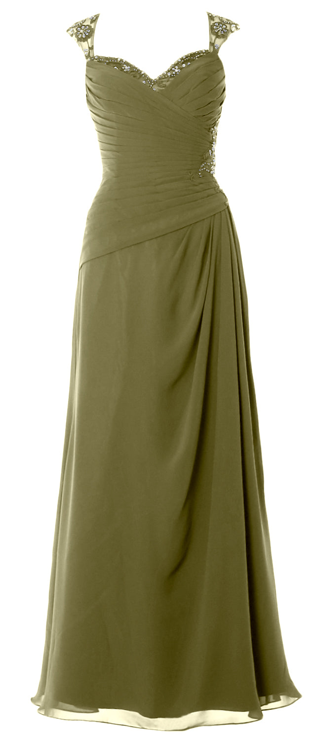 MACloth Women Cap Sleeves Long Mother of Bride Dress Open Back Party Formal Gown