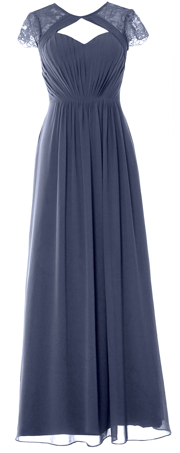 Vestido de dama de honor largo con mangas cortas elegante MACloth 2018 Vestido formal de noche