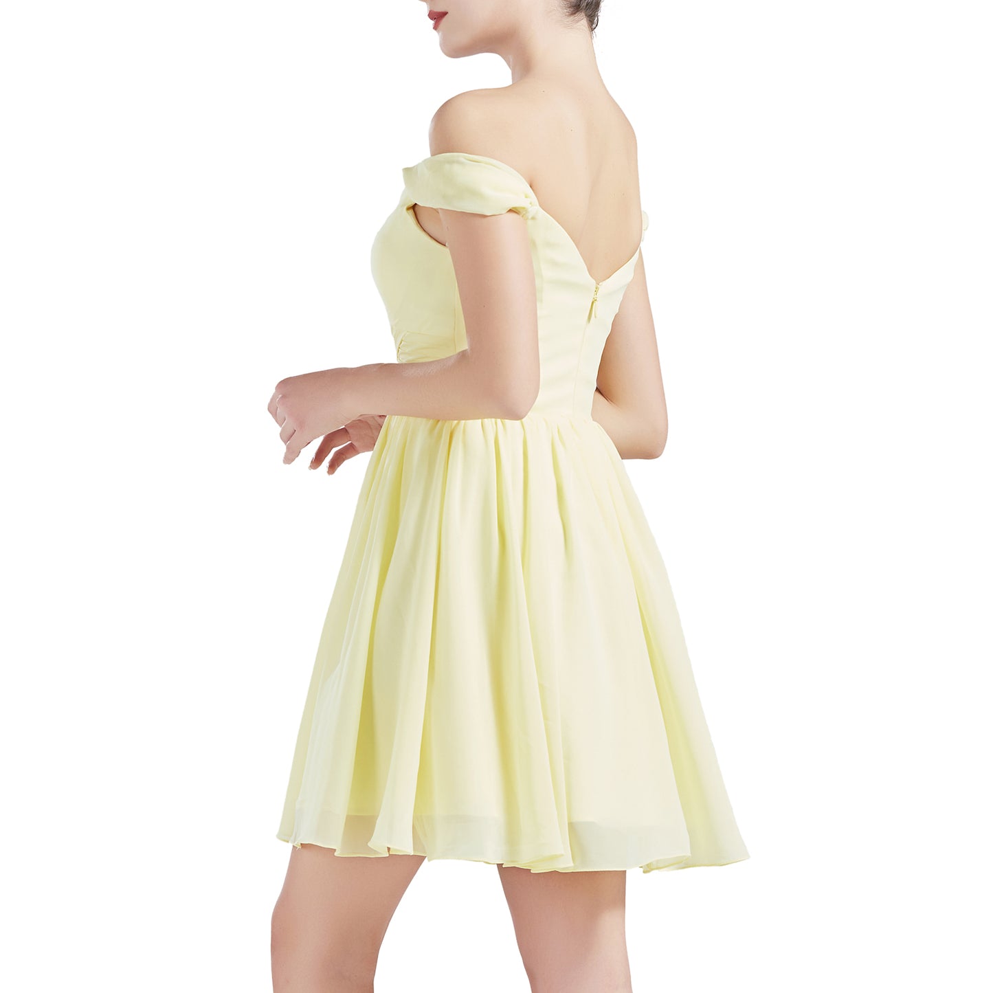 MACloth Damen Schulterfrei Kurze Chiffon Brautjungfernkleider Hochzeit Party BD MoH