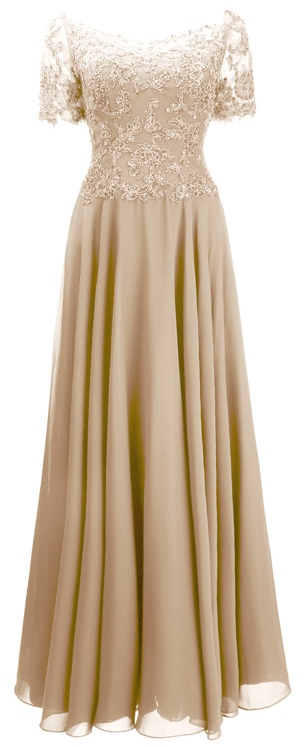 MACloth Damen Mutter Braut Kleider Kurze Ärmel Spitze Abendkleid Schulterfrei