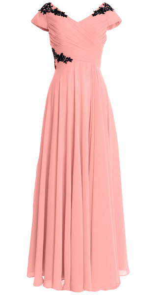 MACloth Women Mother of the Bride Dresses Cap Sleeves V Neck Formal Evening Gown