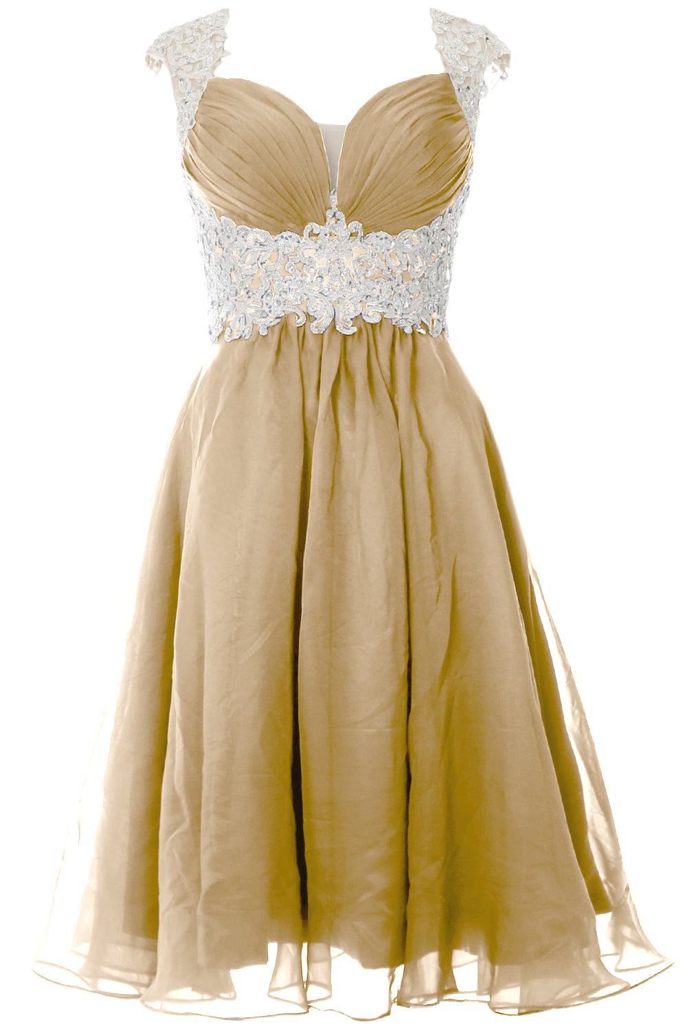 MACloth Women Cap Sleeve Lace Chiffon Short Prom Dress Wedding Party Formal Gown