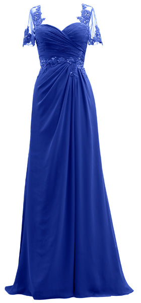 MACloth Women Short Sleeves Lace Formal Evening Gown Maxi Mother of Bride Dress